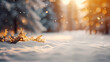 Background Christmas Golden light shine, snow in forst, winter