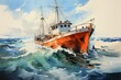 Ship Boat Ocean Sea Maritime watercolor painting Abstract background.