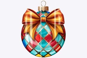 Wall Mural - Colorful holiday ornament with bow on transparent background. Generative AI