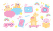 cute and fun girly activities vector set in kawaii cartoon style