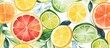 Watercolor vintage pattern with tropical fruits like citrus slices