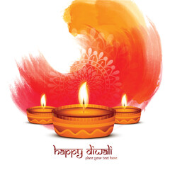 Wall Mural - Illustration of festival burning diya on happy diwali celebration background