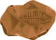 Ancient fish fossil imprint in stone. Prehistoric aquatic animal bones, extinct carnivorous fish skeleton paleontology science museum stone imprint isolated vector fossil