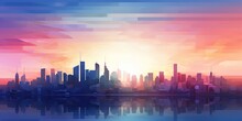 Abstract Cityscape At Sunset: An Abstract Depiction Of A Cityscape At Sunset With A Beautiful Gradient Sky, Allowing For Text Insertion In The Lower Part Of The Image , Abstract Wallpaper Background