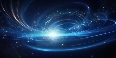 Wall Mural - Digital Universe in Cosmic Blues: An abstract digital interpretation of the universe in cosmic shades of blue, with a clear area at the bottom for promotional conten , abstract wallpaper background