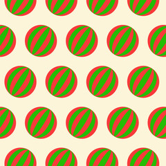 Wall Mural - Christmas seamless pattern.Red green ball repeat pattern isolated on beige background.Round circle geometry shape abstract vector illustration.