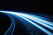 Abstract blue speed light lines car on black background. Abstract design with lights in the dark. High quality photo