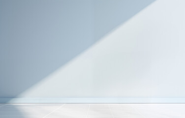 Poster - Empty room with light blue wall and tiled white floor. Shadow from window sunlight background. High quality photo