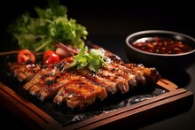 Grilled Pork Rib With Tangy Limao Sauce. Generative AI