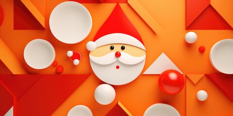 Canvas Print - A close-up picture of Santa Claus' face against a vibrant orange background. This image can be used for various holiday-themed designs and promotions