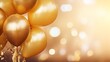 Golden balloons with ribbons on sparkling background for celebration, party, or anniversary with copy space for text