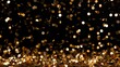 Gold confetti rain on black background with copy space for celebration and festivity
