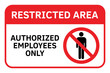 Restricted Area. Authorized employees only sign. Prohibited Sign vector illustration