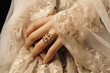 A luxury diamond ring wedding on the bride's finger. Close-up.