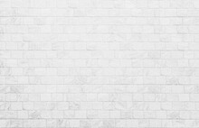 White Grunge Brick Wall Texture Background For Stone Tile Block In Grey Light Color Wallpaper Interior And Exterior And Room Backdrop Design. Abstract White Brick Wall Texture For Pattern Background.