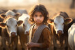 Little girl child with cows