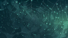 Close-up Of A Dew-covered Spiderweb. Illustrated Background. Concept For Banner, Web Background And Templates. Aspect-ratio 16:9