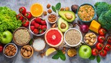Fototapeta Kuchnia - Healthy food with fruits, vegetables and grains