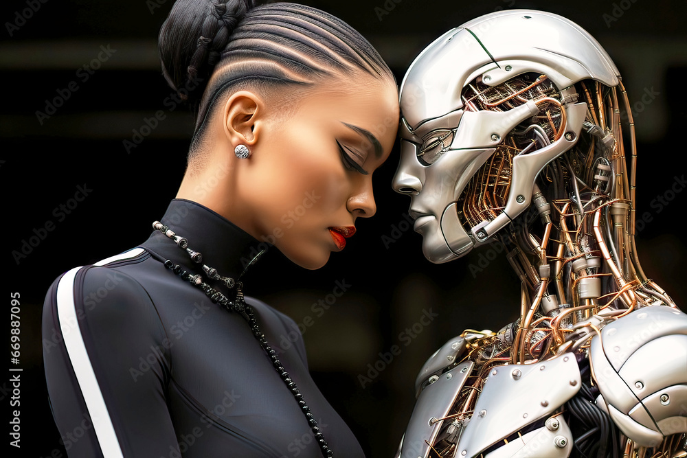 Forehead Rests Against Another Young black woman with an artistic haircut and closed eyes rests her ...