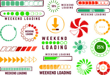 Poster - Weekend loading bars. Doodle end of week or completion status. Festive friday evening, party or resting start. Hand drawing neoteric vector elements