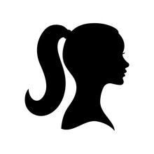 Silhouette of woman with ponytail hair isolated on white background