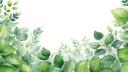 Greeting, Watercolor green leaves background. Wedding Invitation.