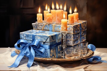 Canvas Print - christmas decoration with candles and gifts