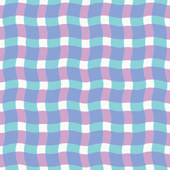 Wall Mural - Funky wavy checkered lines pattern. Vector seamless plaid texture with overlaid colourful  lines. Modern geometrical background