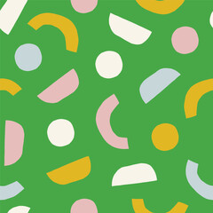 Wall Mural - Simple and fun cut out shapes pattern. Vector abstract seamless texture with colourful geometric figures. Playful background