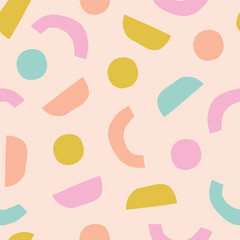 Wall Mural - Simple and fun cut out shapes pattern. Vector abstract seamless texture with colourful geometric figures. Playful background