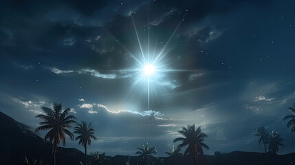 The star shines over the manger of Christmas of Jesus Christ.