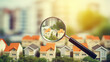 I am looking for a new house to buy. Housing rental market. A magnifying glass near a residential building. Generative AI