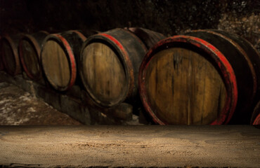 Wall Mural - Rustic wooden barrel on a night background. High quality photo