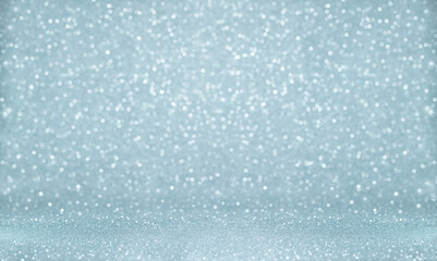  Sparkling Lights. Christmas and New Year light blue holidays background with small shining glitter, bokeh.