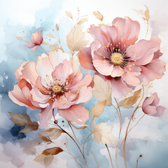 Wall Mural - Decorative watercolor flowers background , ai design