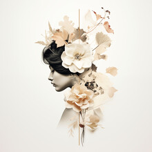 Vintage Collage Image Of A Woman With Flowers On Her Head, Postcard, Creative Art. Generated By AI