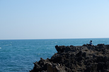 Closeup sea sand beach. Panoramic beach landscape. Inspire tropical beach seascape horizon.