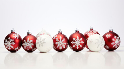 Wall Mural - Red and white Christmas balls on white background