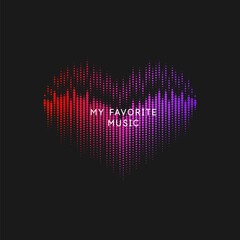 Wall Mural - musical waves in the shape of a heart in the background. vector illustration