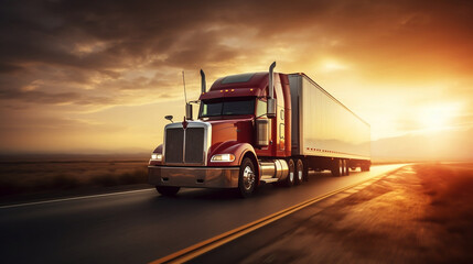 Wall Mural - American truck on blurred motion highway