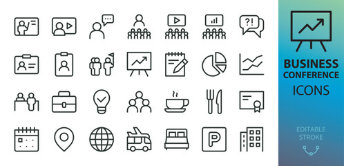 Sticker - Business conference isolated icon set