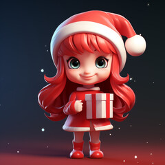 Poster - santa girl with gift box