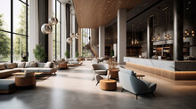 Modern Reception Lobby Area And Interior Design Of A Luxury Hotel 
