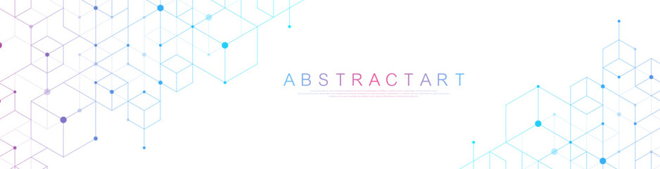 Modern technology vector illustration with square grid. Technology banner template cubes texture. Digital geometric abstraction with lines and dots
