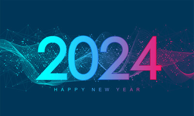 Fototapete - Christmas poster template 2024 in the style of new digits electronic technology. New year, merry christmas 2024 congratulations card in cyber computer design. Tech digital banner or header 2024 year