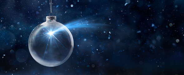 Wall Mural - christmas star inside snow globe - wish and nativity concept - contain 3d rendering