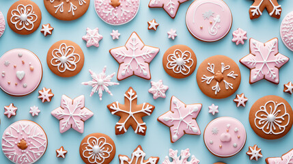 Wall Mural - Flat lay composition of christmas cookies background.