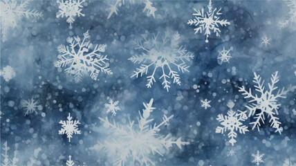 Wall Mural - Winter background with snowflakes and fir trees. Watercolor illustration