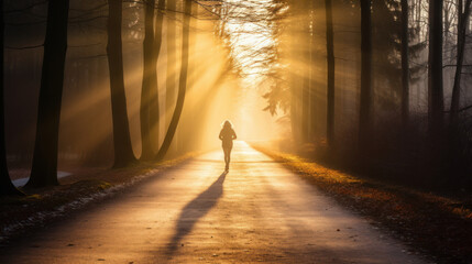 girl walking on park at morning