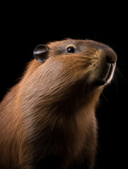 Capybara Studio Shot Isolated on Clear Black Background, Generative AI